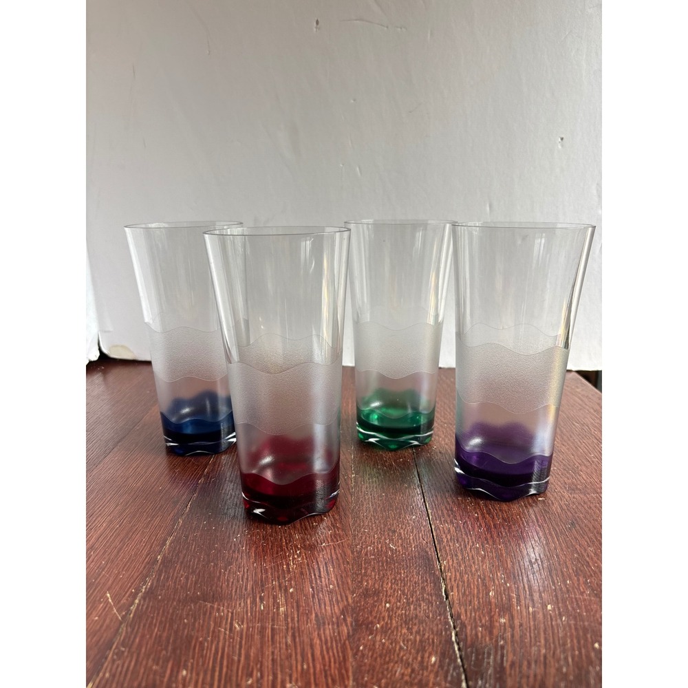 Tupperware Impressions Frosted Wave Tumblers Set 4 Jewel Tone Base 16oz Acrylic
